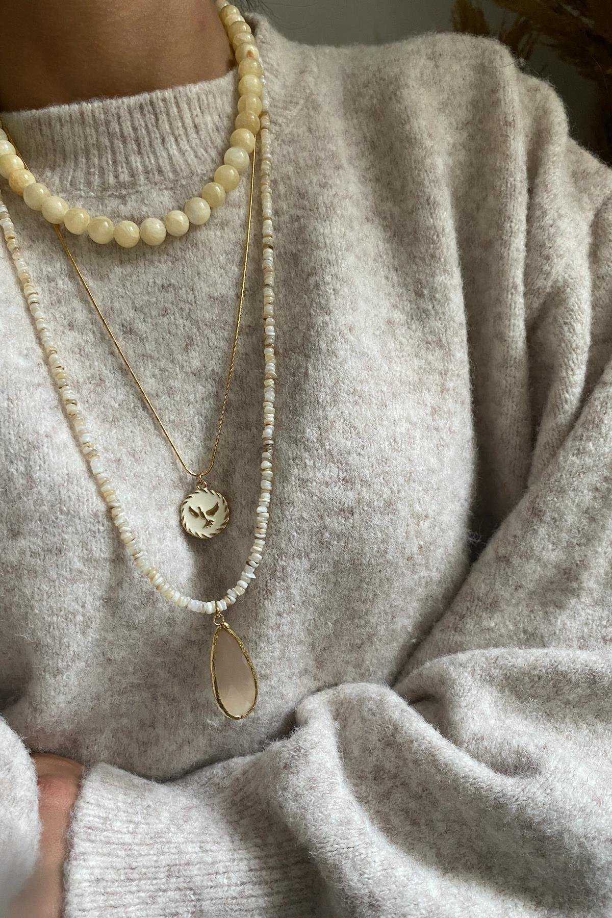 Sedef Taşı Tasarım Kolye Seti (Tüm Set)