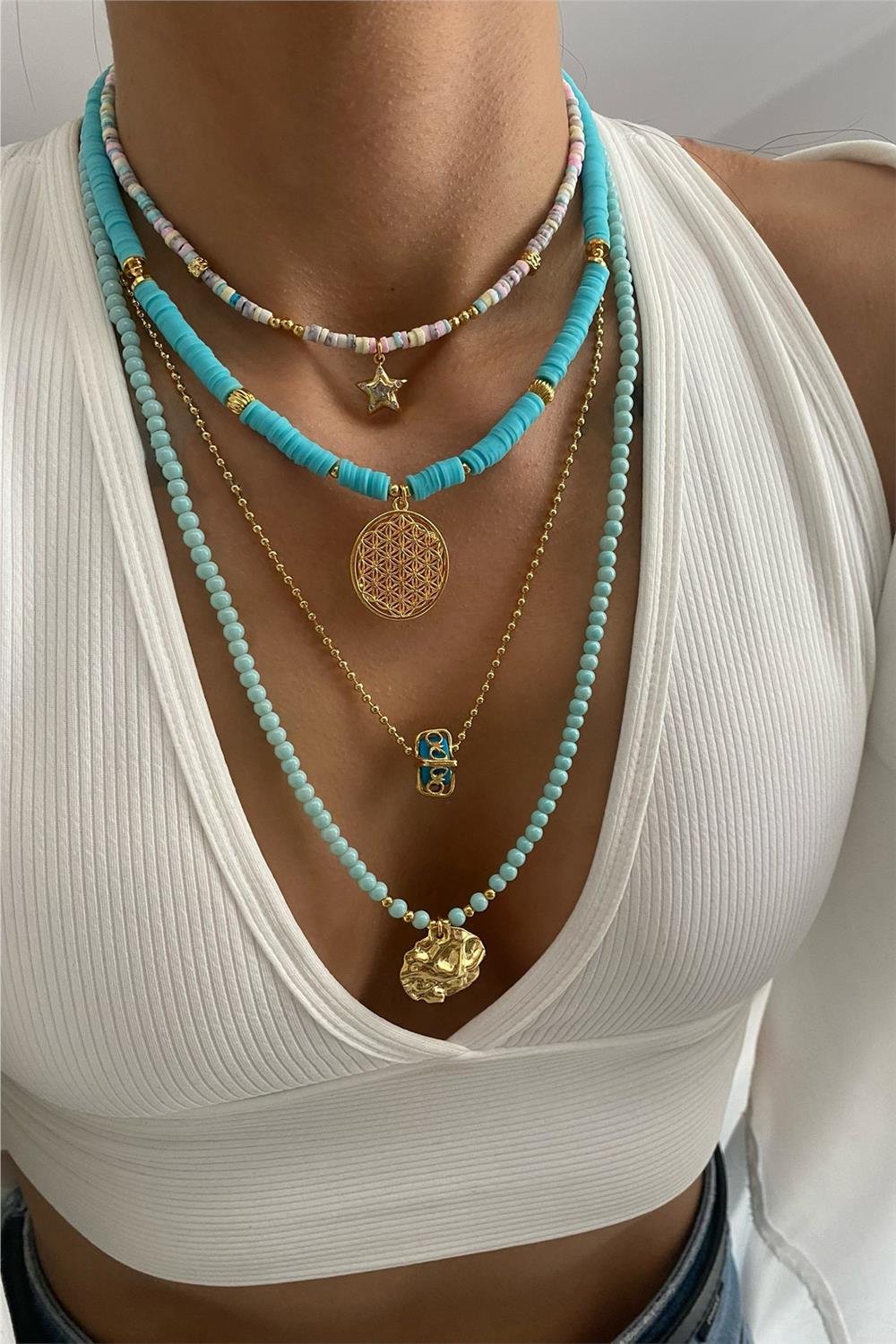 Sedef Taşı Tasarım Kolye Seti (Tüm Set)