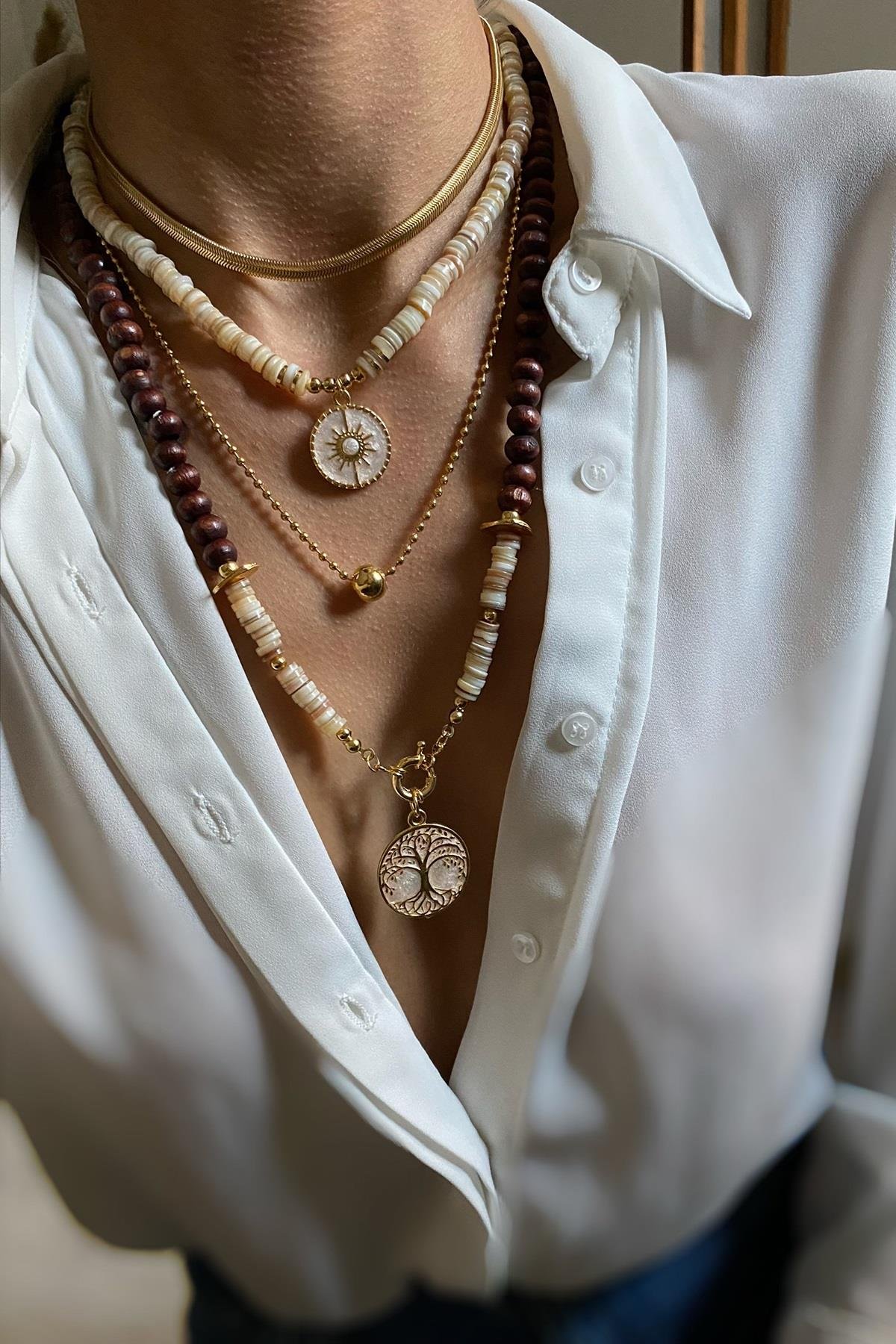 Sedef Taşı Tasarım Kolye Seti (Tüm Set)