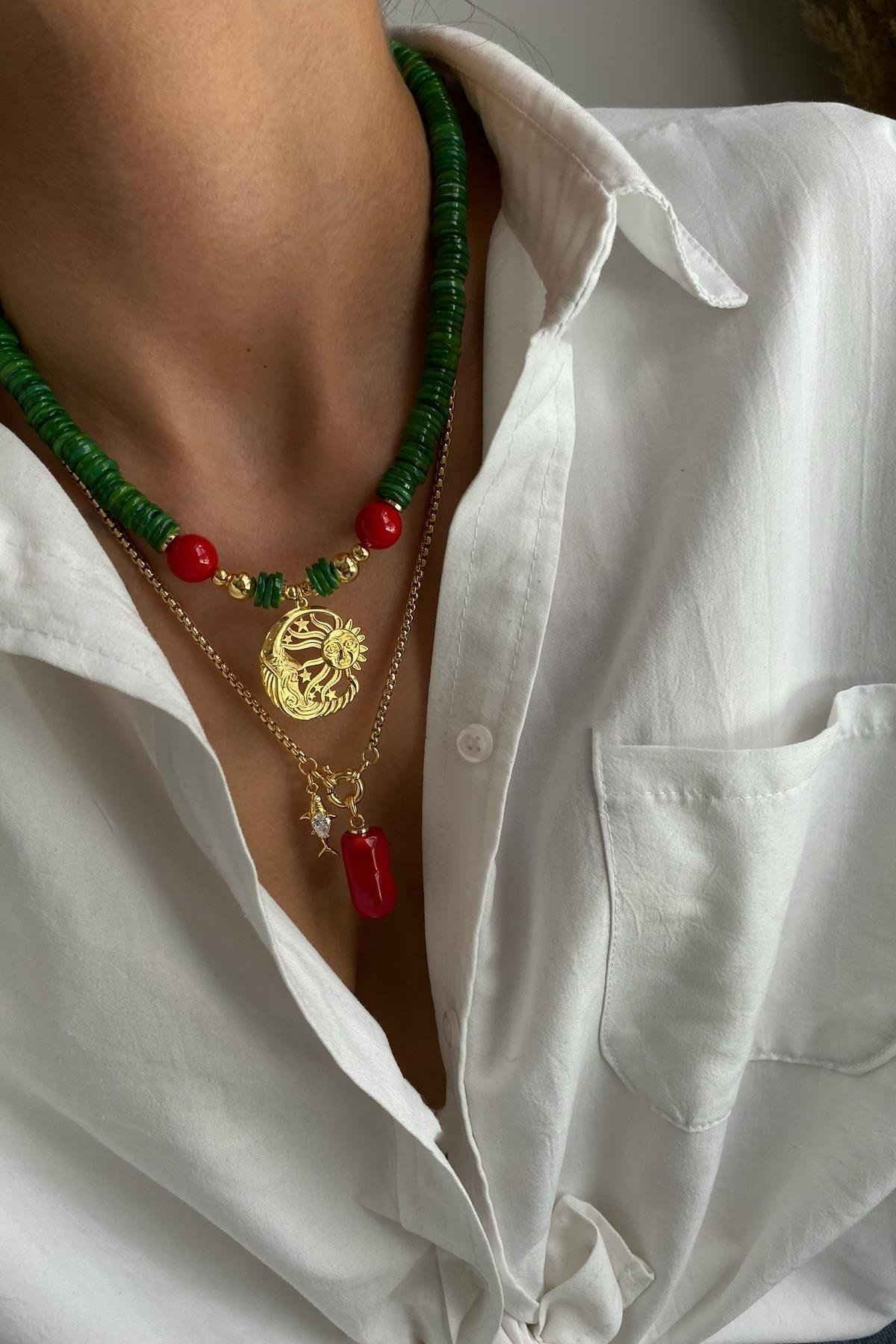 Sedef Taşı Tasarım Kolye Seti (Tüm Set)