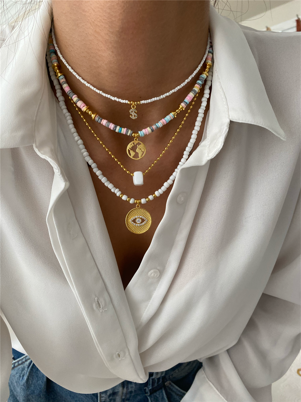 Sedef Taşı Tasarım Kolye Seti (Tüm Set)