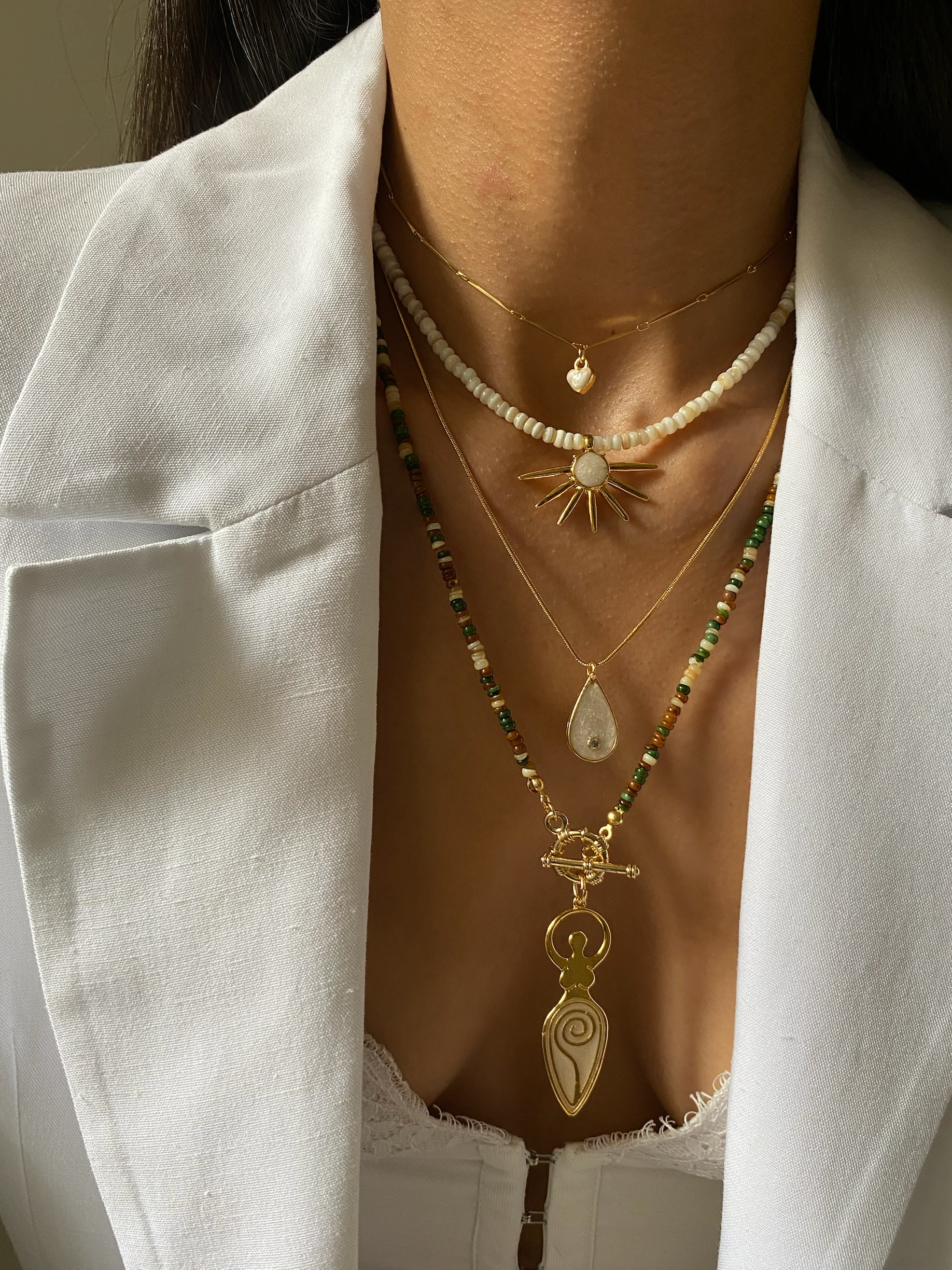 Sedef Taşı Tasarım Kolye Seti (Tüm Set)