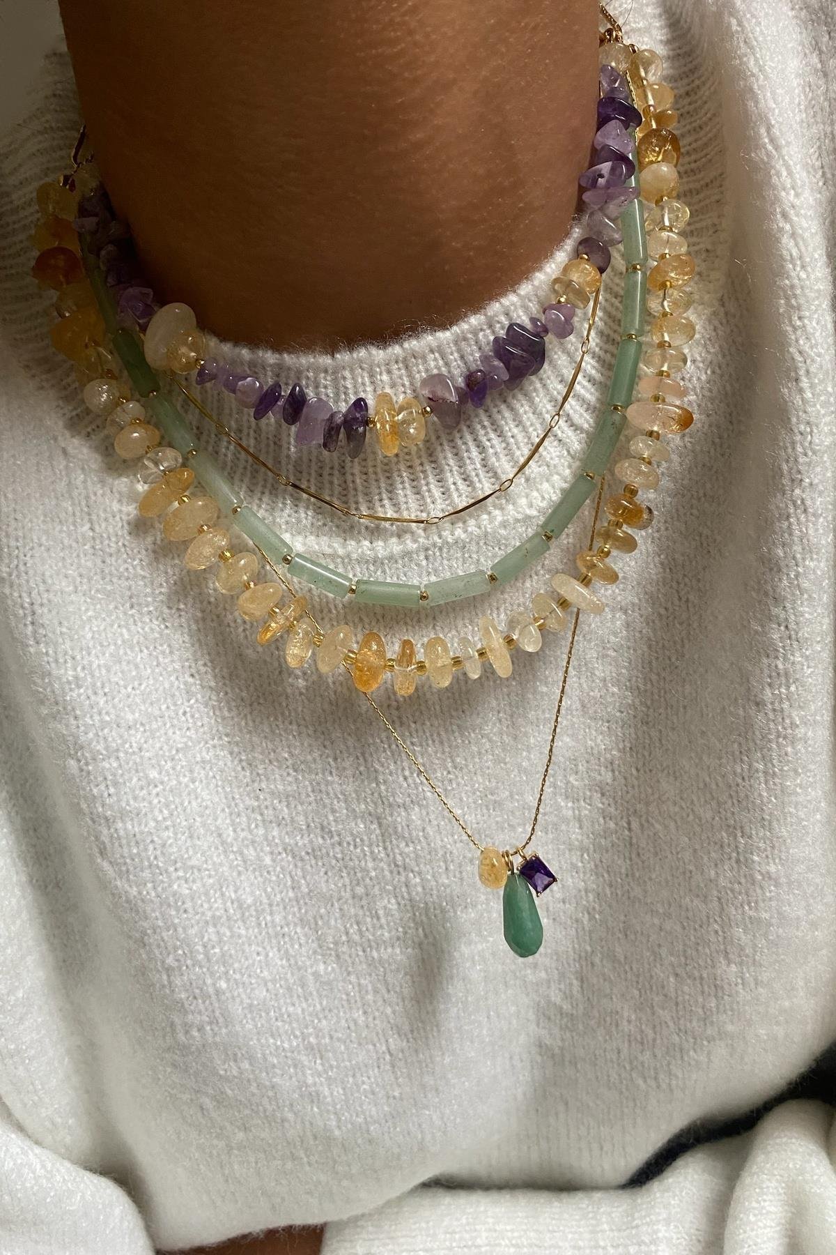 Sitrin & Ametist & Aventurin Karma  Tasarım Kolye 