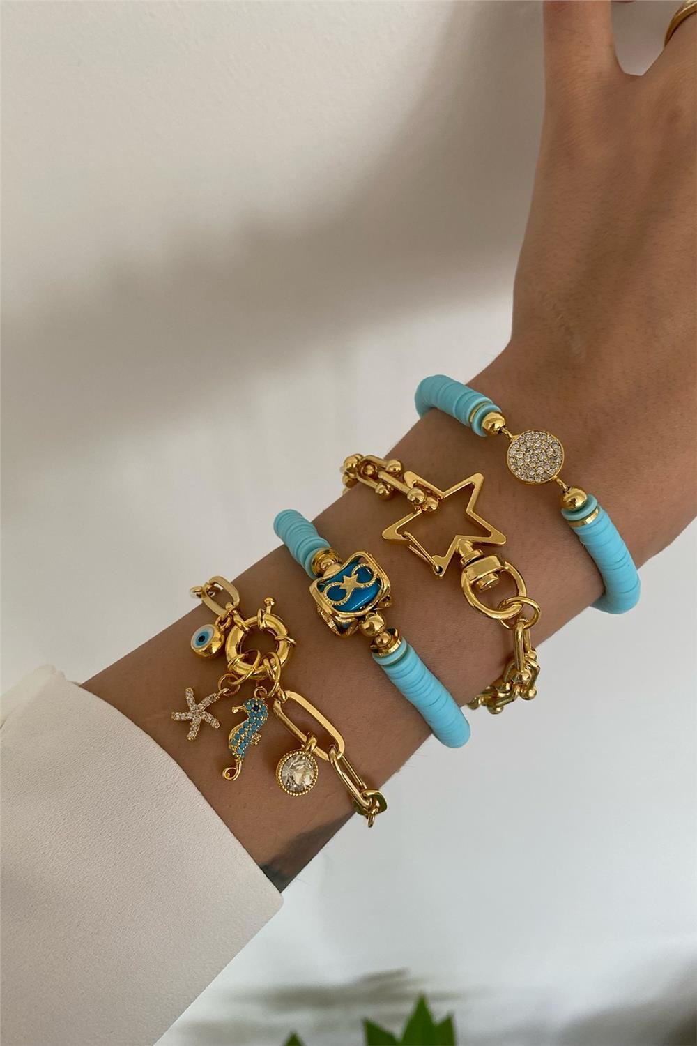 Turkuaz Fimo Tasarım Bileklik Seti (Tüm Set)