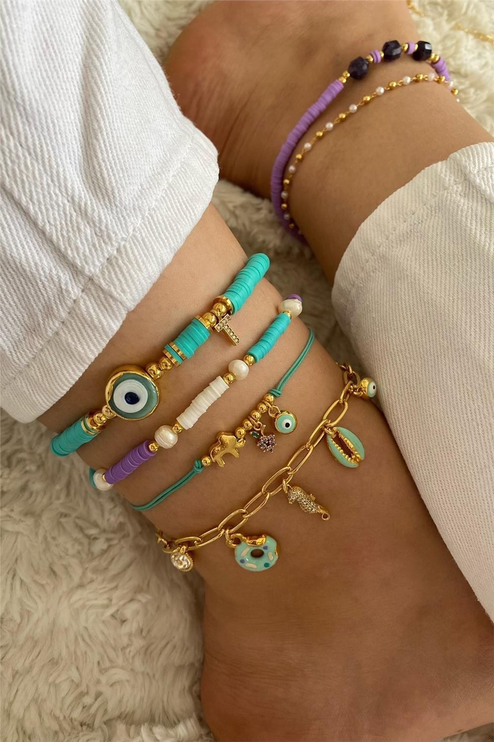 Turkuaz Tasarım Halhal Seti (Tüm Set)