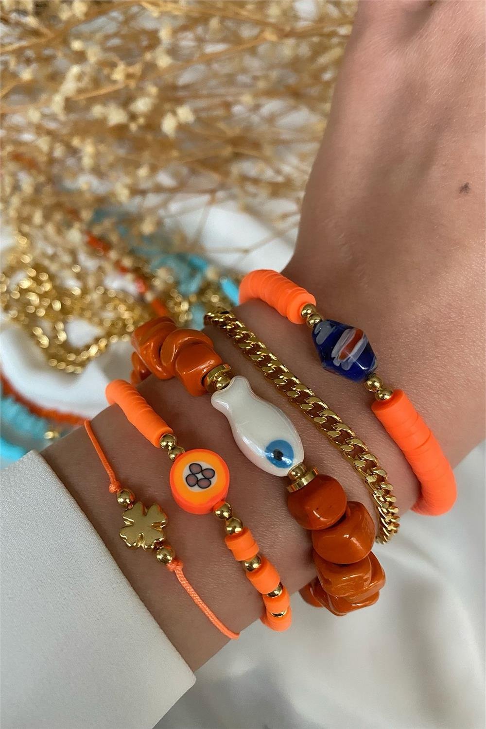 Turuncu Murano Bileklik Seti (Tüm Set)