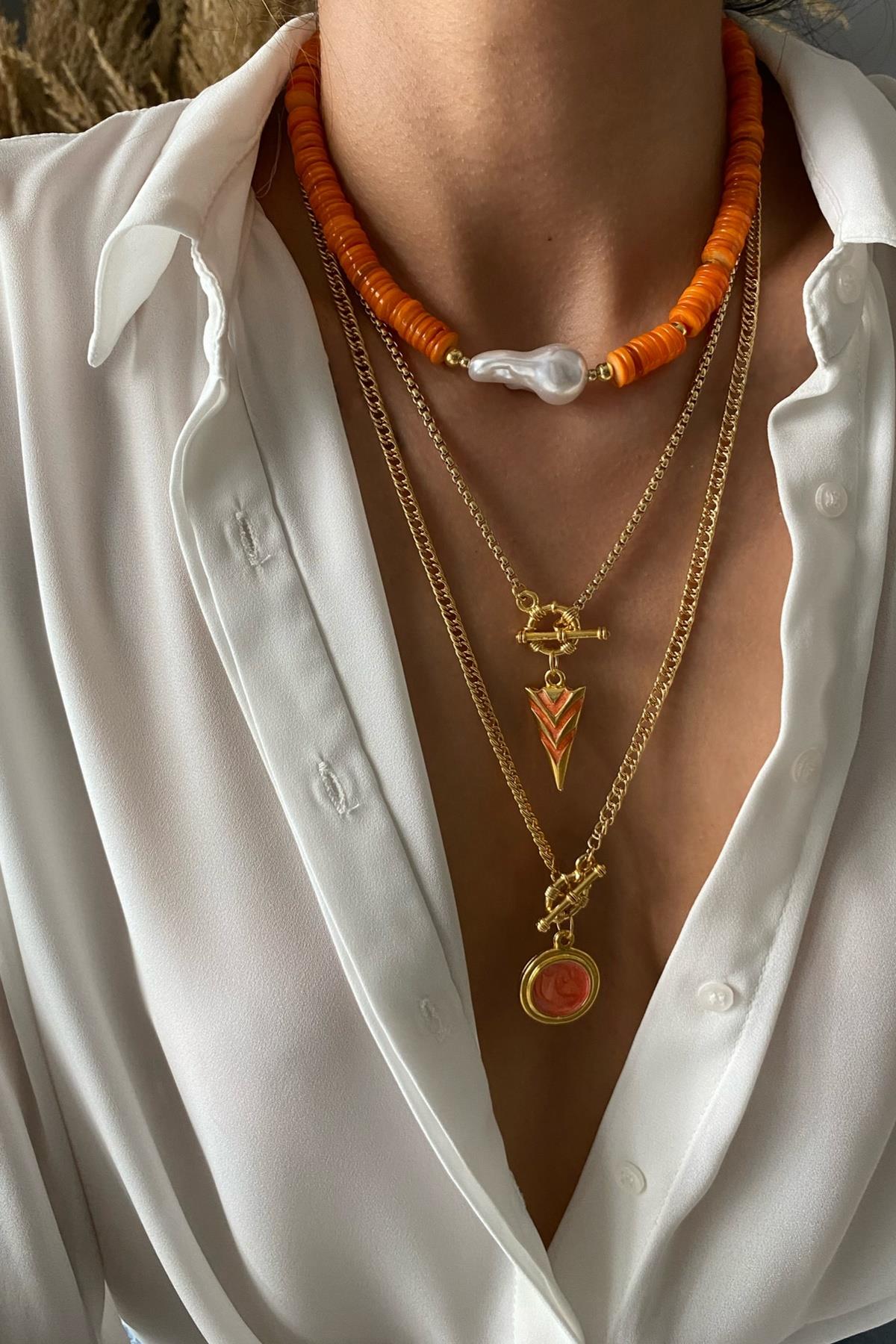 Turuncu Sede Taşı Kolye Seti (Tüm Set) 