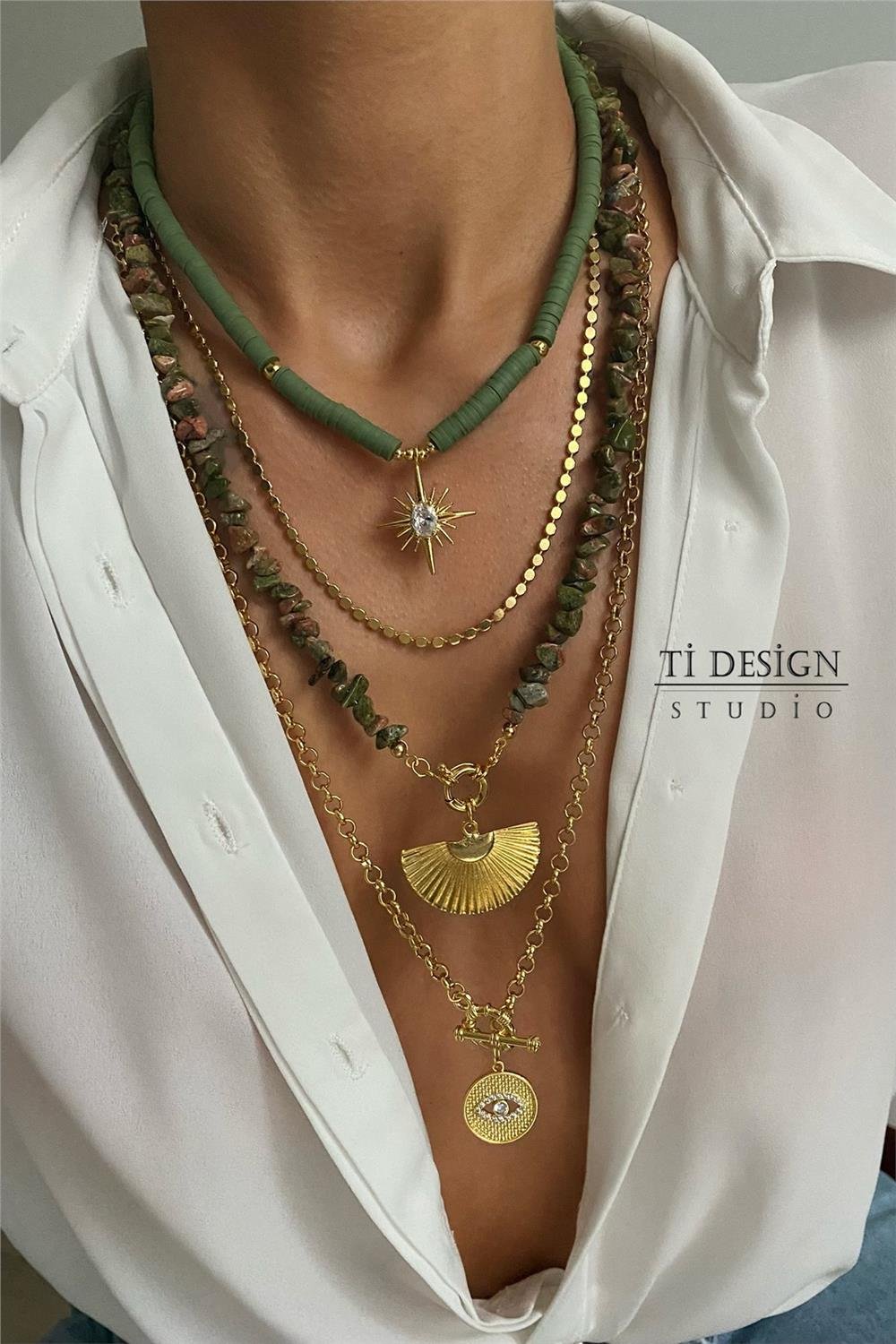 Unakit Taşı Tasarım Kolye Seti (Tüm Set)