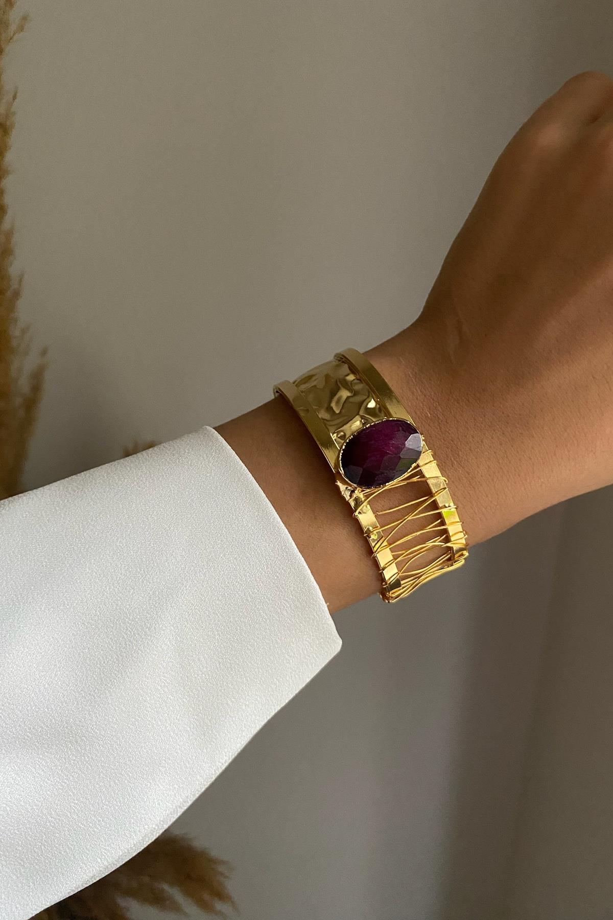 Yakut Taşı Tasarım Kelepçe Bileklilk