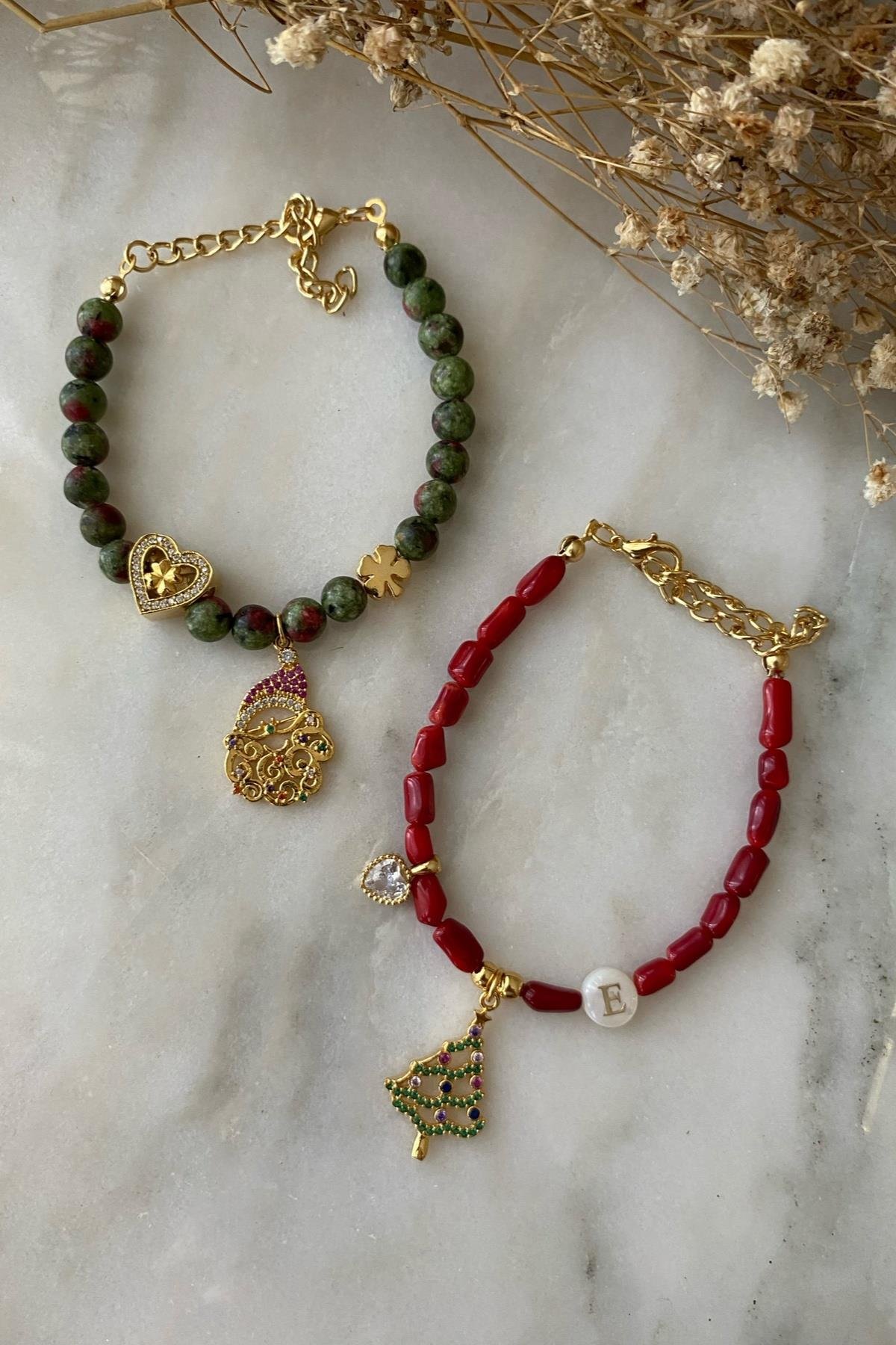 Yeni Yıl Temalı Anyonit & Mercan Taşı Bileklik Seti (Tüm Set)