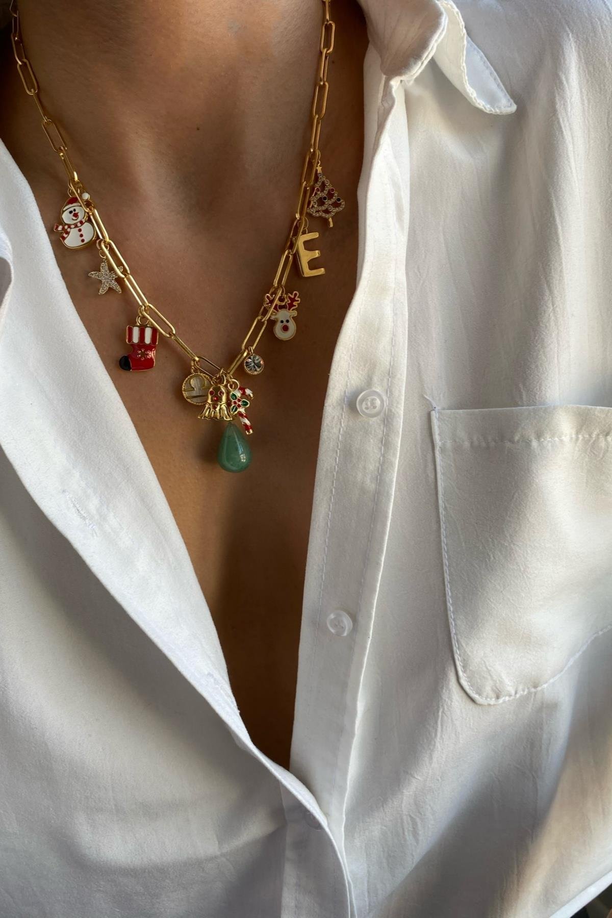 Yeni Yıl Temalı Aventurin Taşı Charm Kolye 