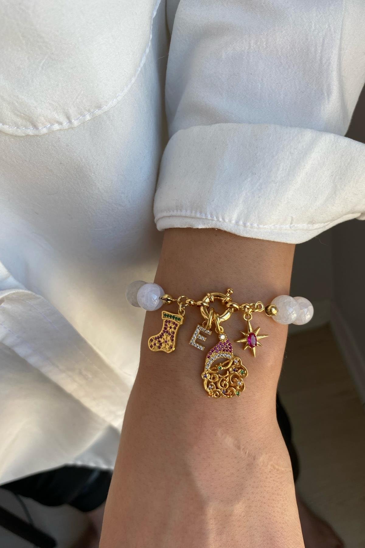 Yeni Yıl Temalı Kristal Kuvars Taşı Bileklik 