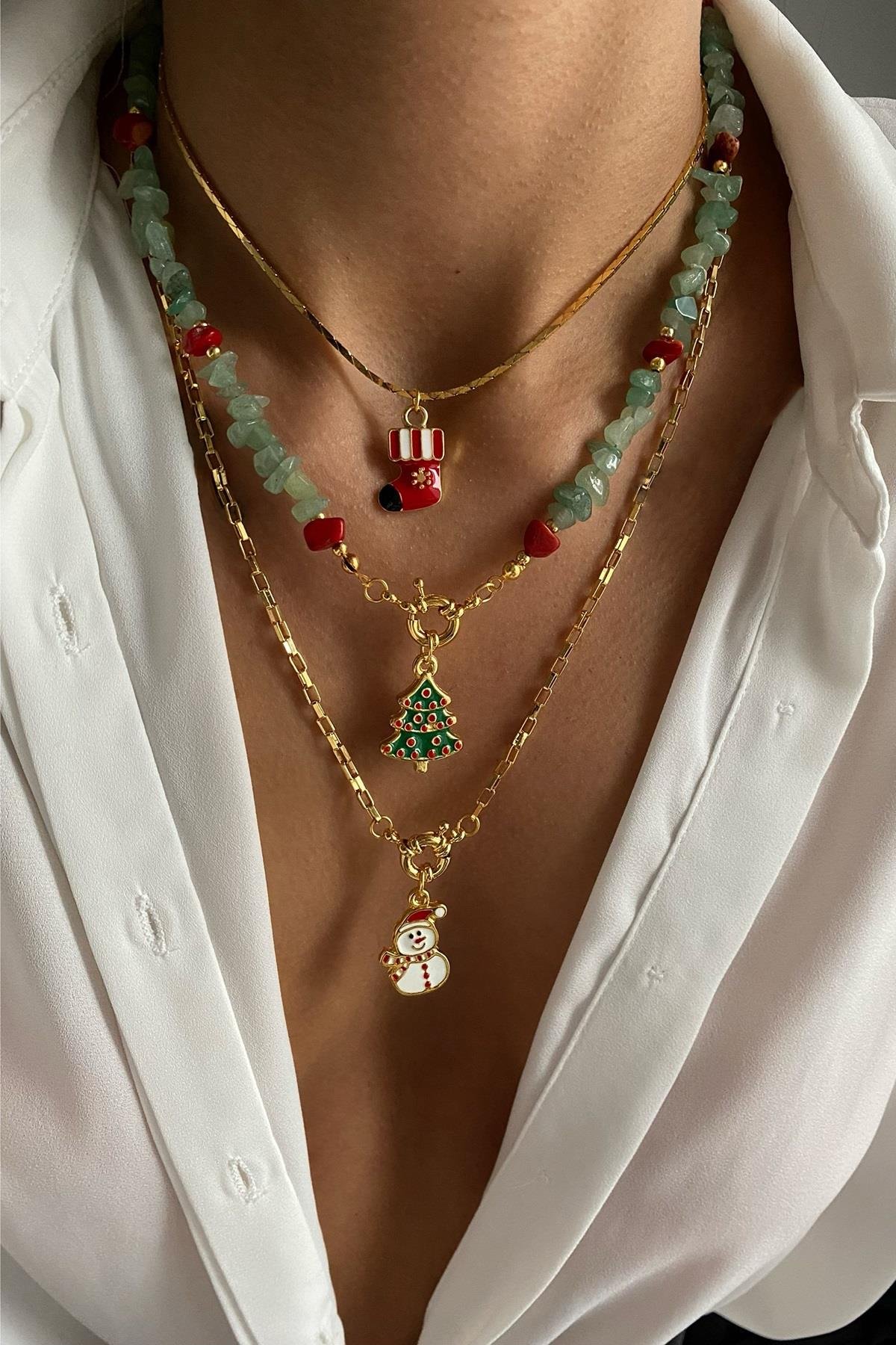 Yeni Yıl Temalı Tasarım Kolye Seti (Tüm Set)