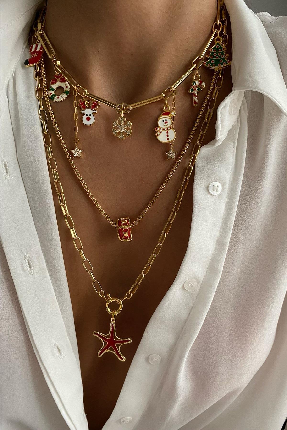 Yeni Yıl Temalı Tasarım Kolye Seti (Tüm Set)