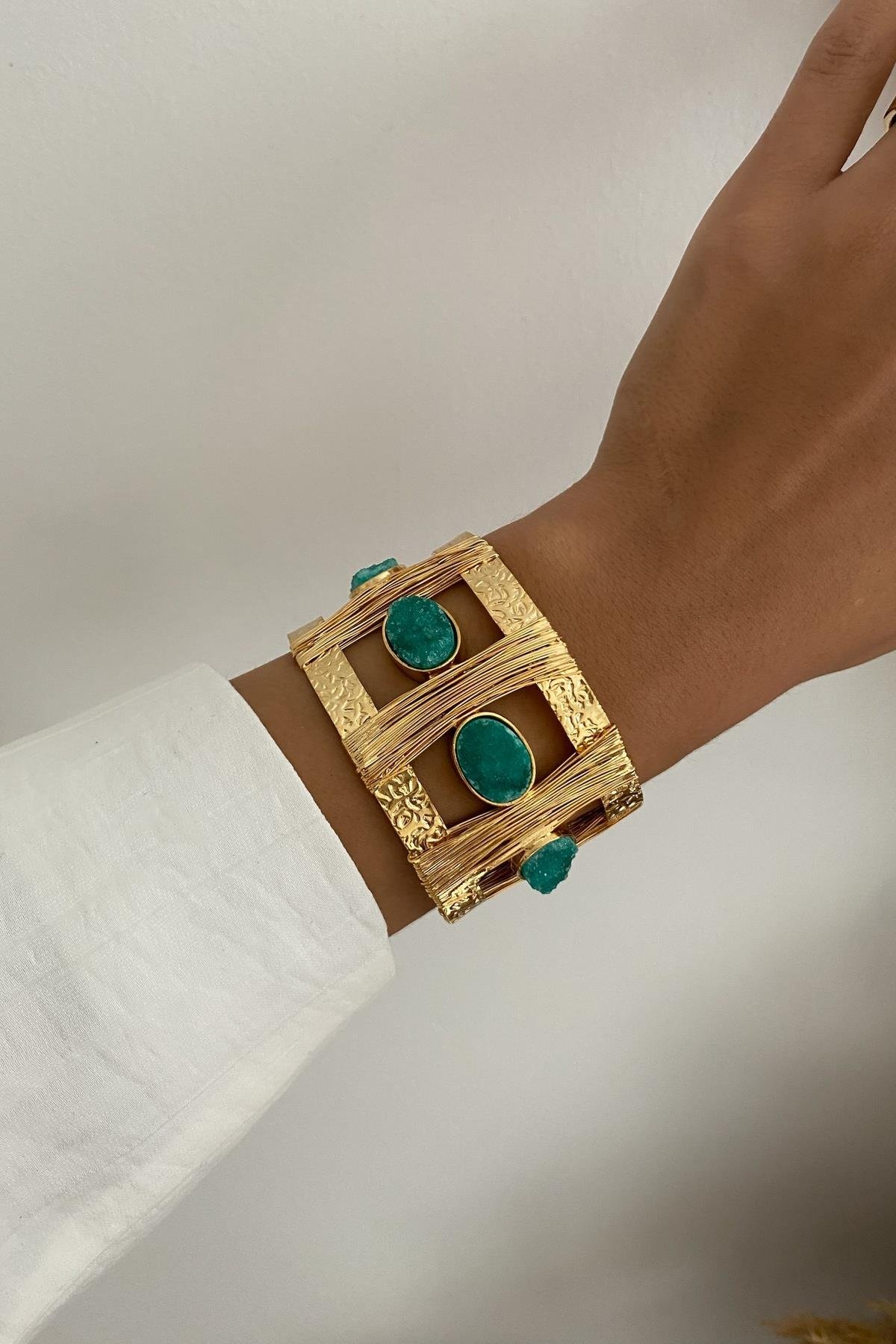 Yeşil Dürüze Tasarım Kelepçe Bileklik 