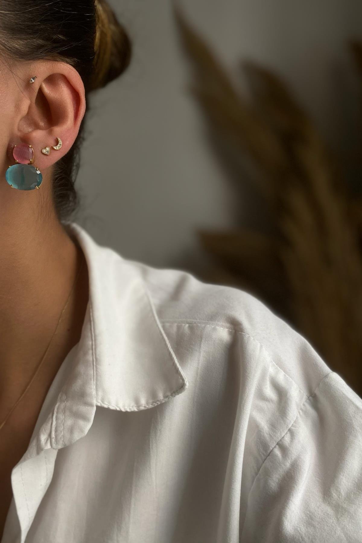 Yeşil Kedi Gözü Tasarım  Küpe 