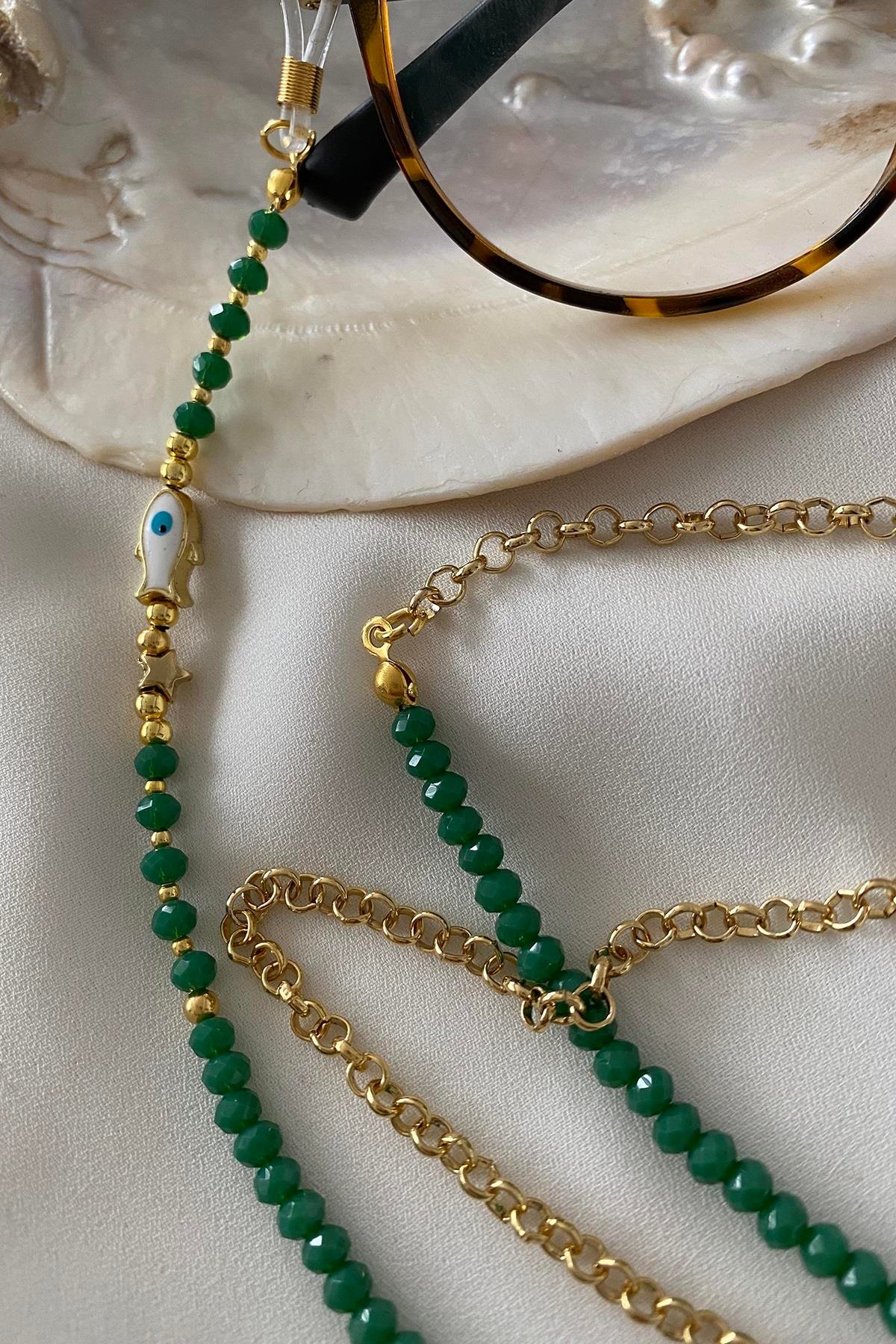 Yeşil Kristal Gözlük Askısı