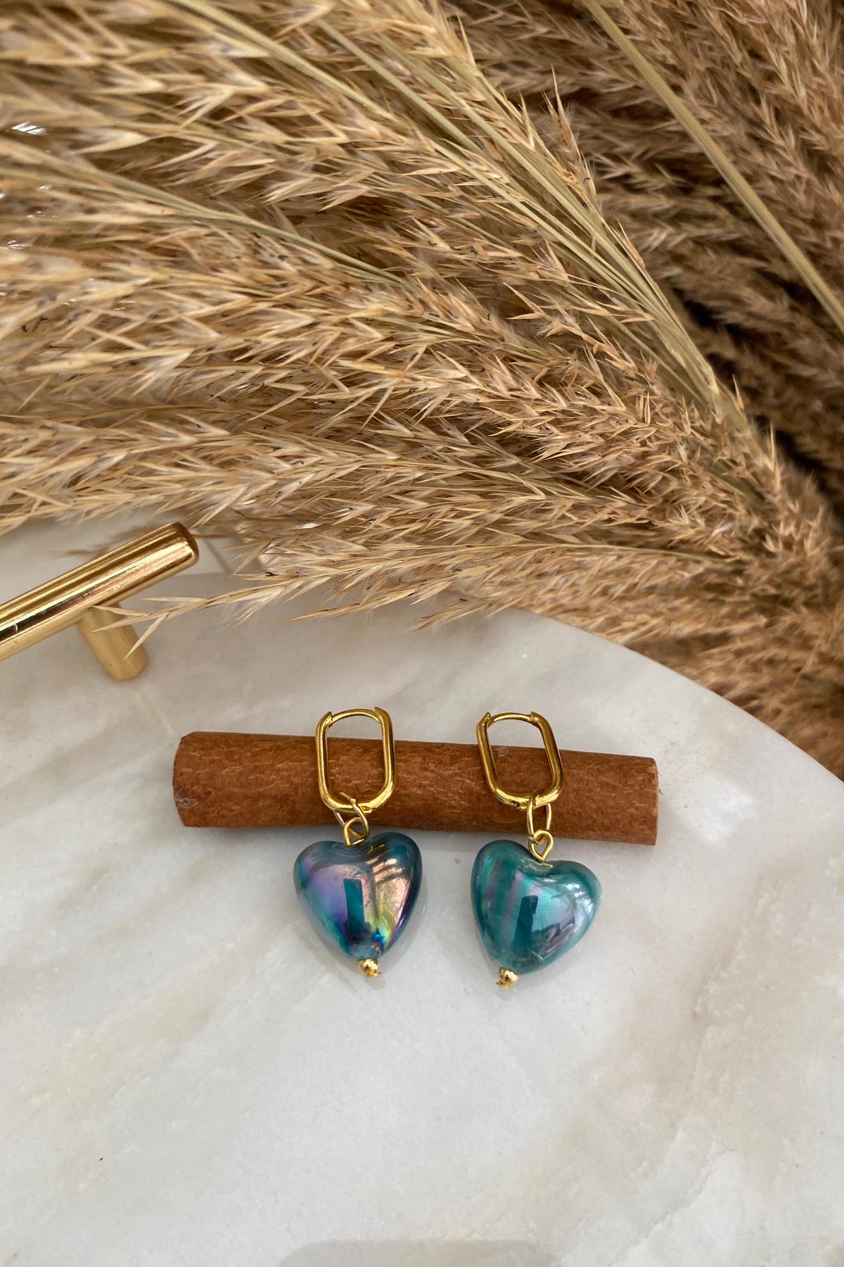 Yeşil Seramik Kalp Küpe