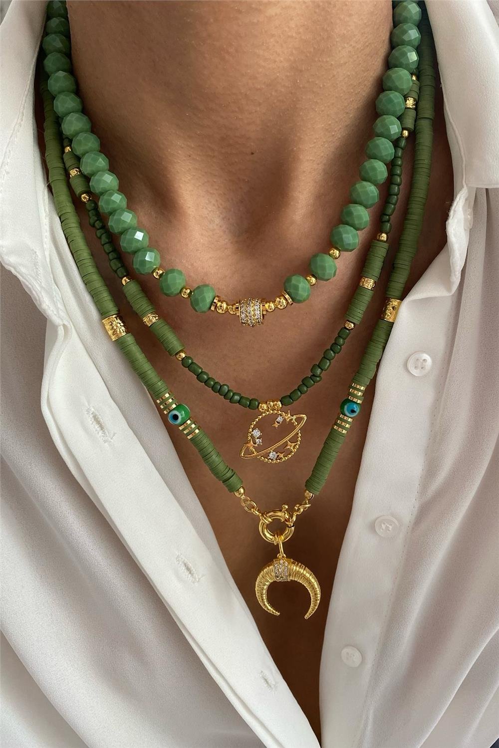 Yeşil Tasarım Fimo Kolye Seti (Tüm Set)