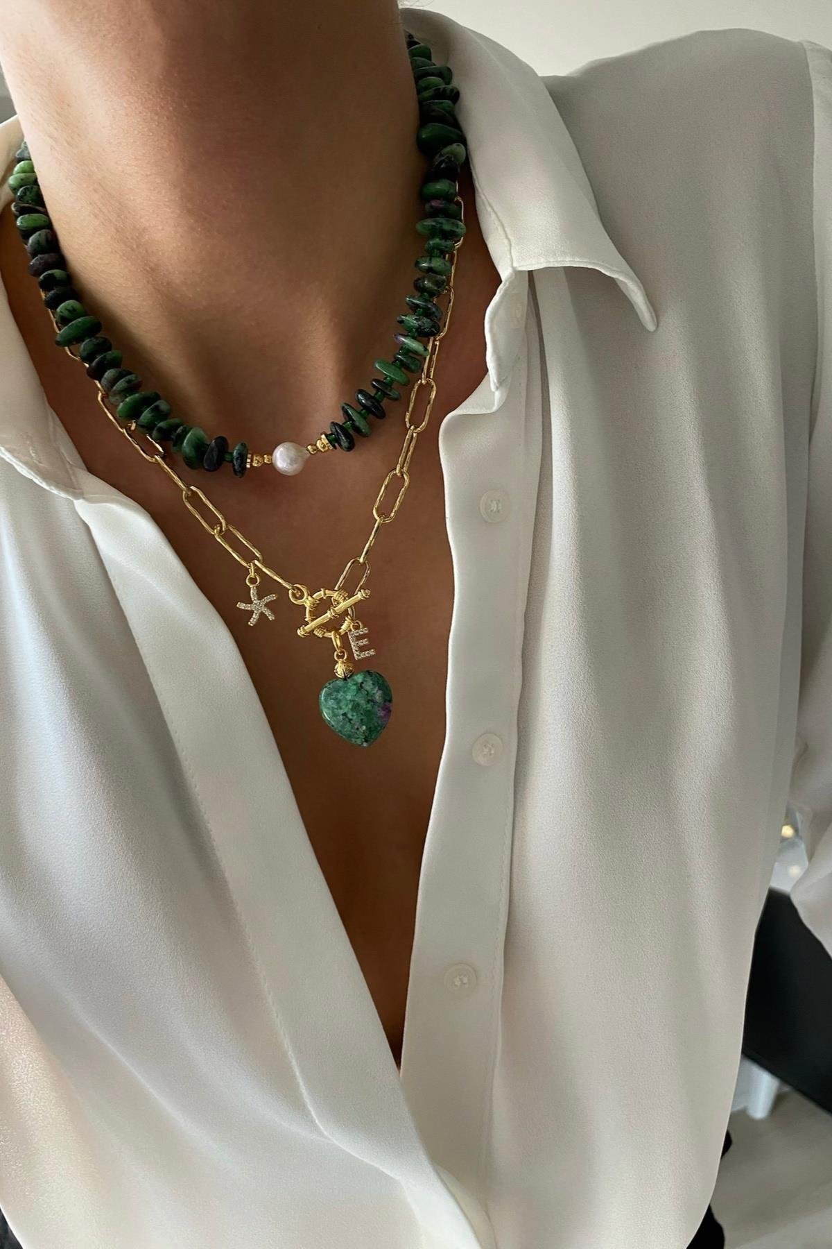 Yeşim Taşı  Tasarım Kolye Seti (Tüm Set)