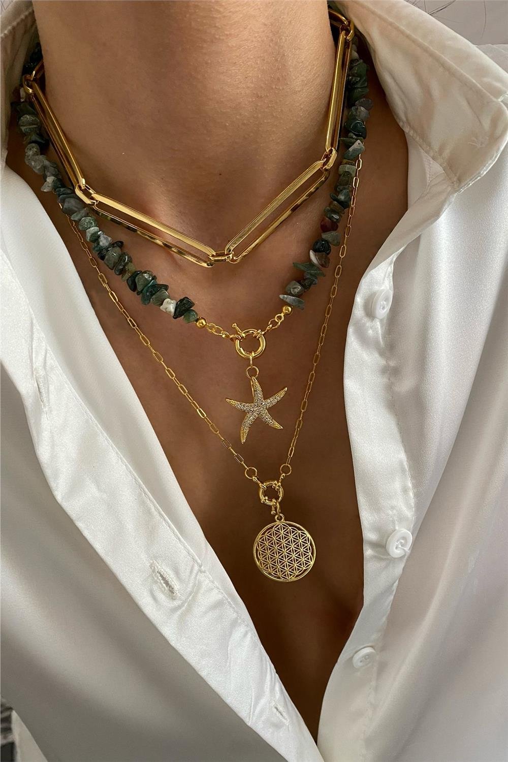 Yosunlu Akik Kolye Seti (Tüm Set)