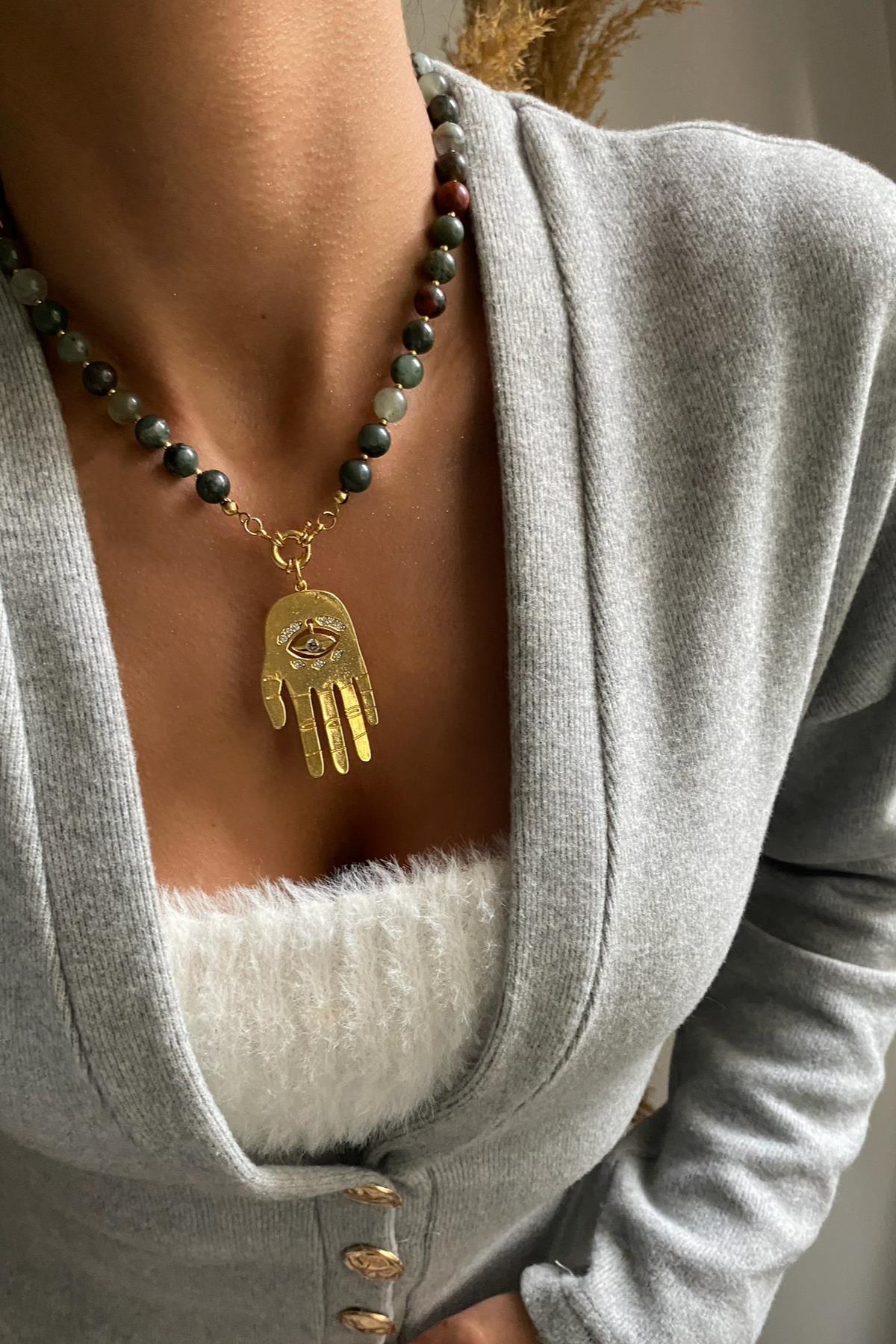 Yosunlu Akşk Taşı Kolye  