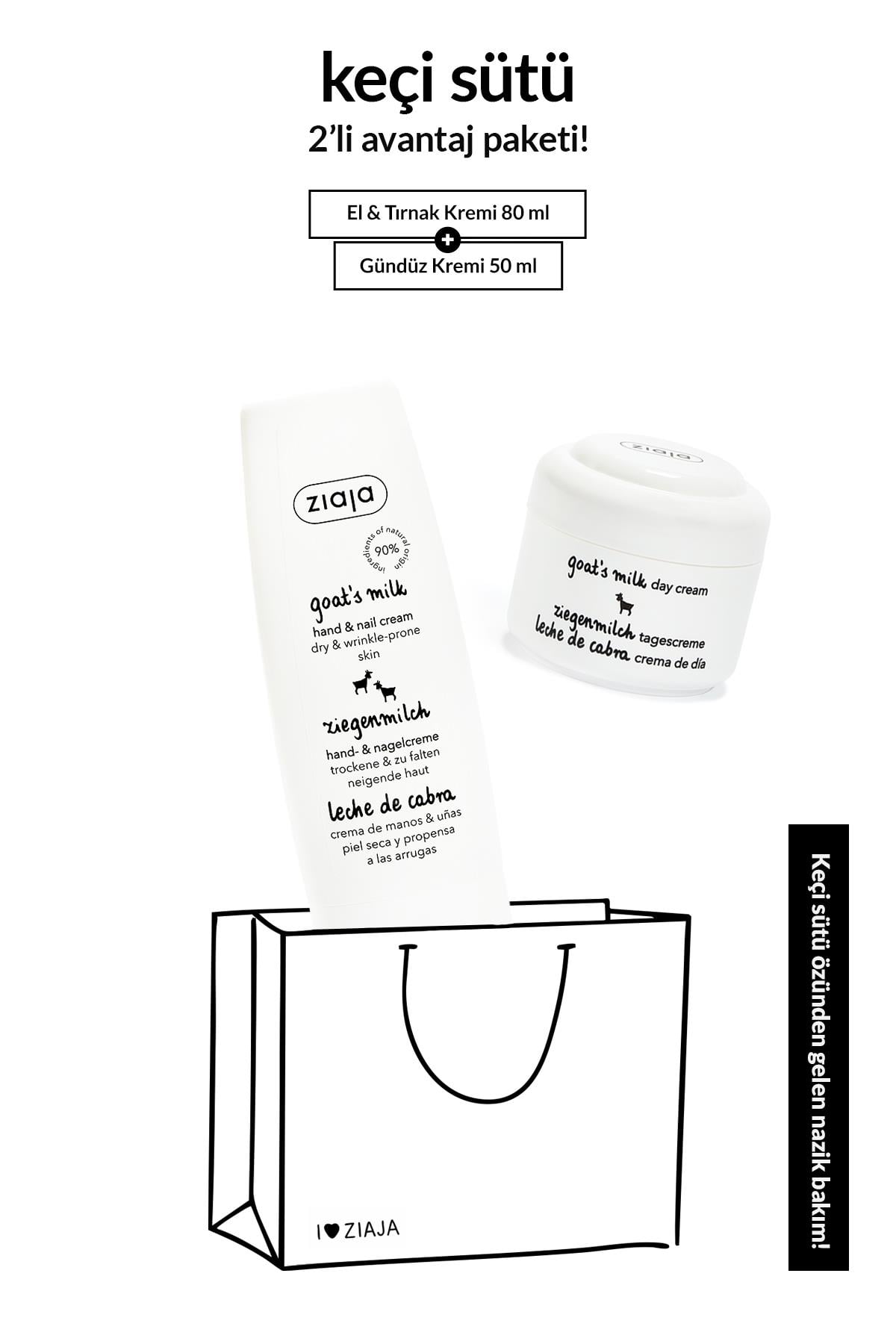 ZIAJASHOP - Ziaja - Keçi Sütü Gündüz Yüz Kremi 50ml + El ve Tırnak Kremi 80ml 2'li Avantaj Paketi