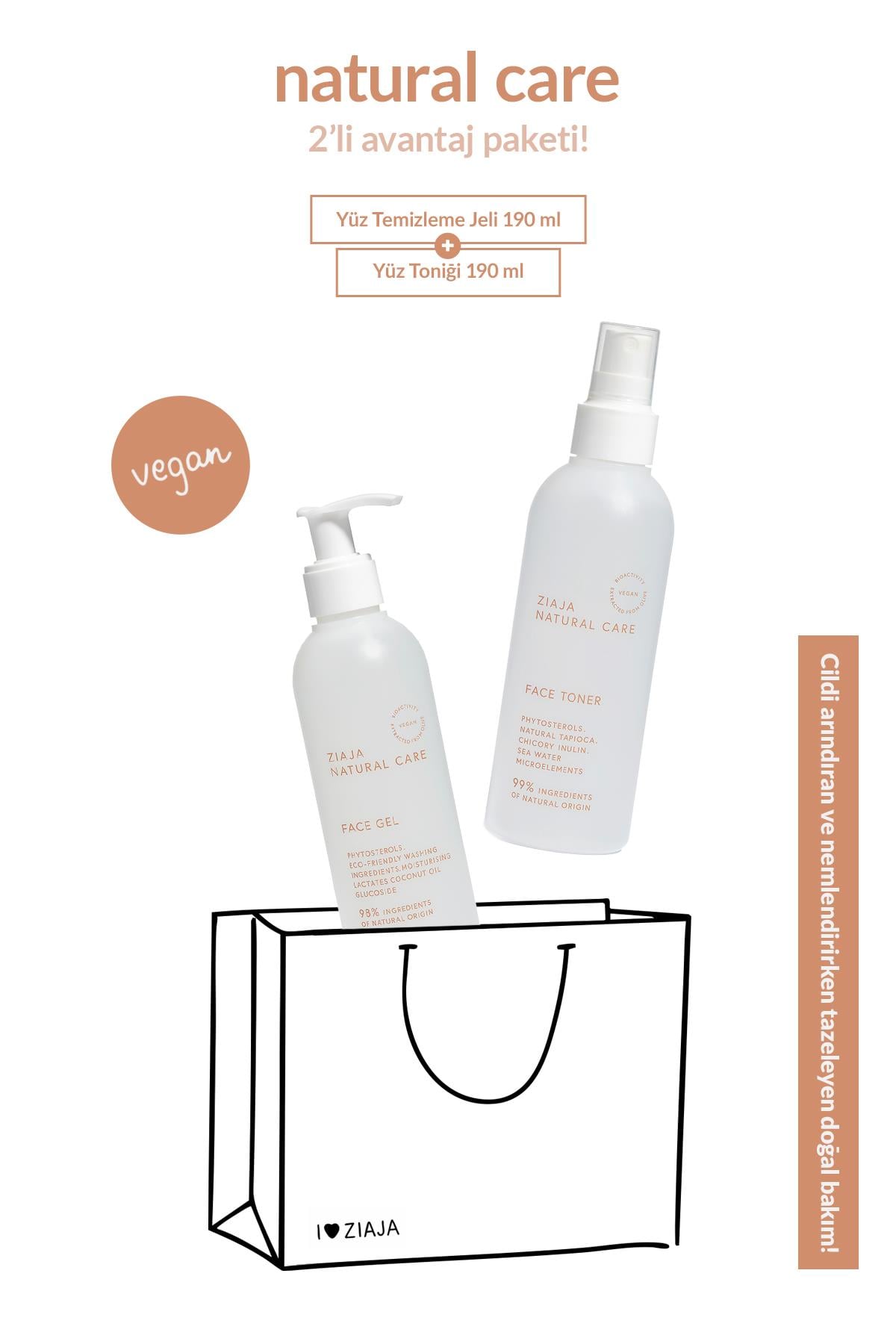 ZIAJASHOP - Ziaja - Natural Care Tonik 190ml + Temizleme Jeli 190ml 2'li Avantaj Paketi