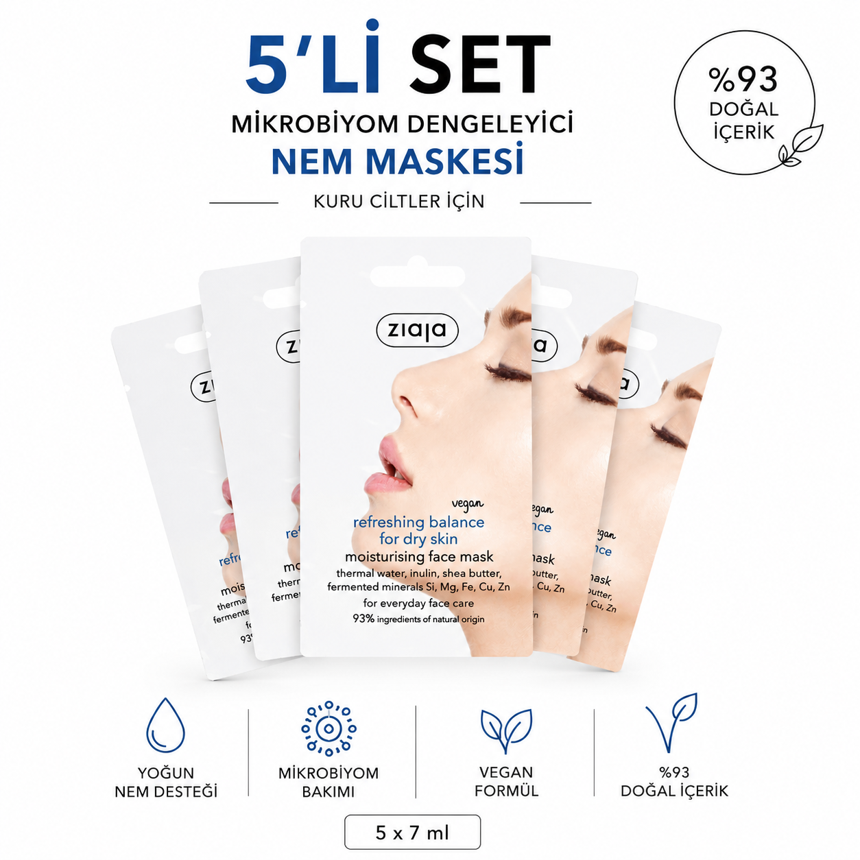 ZIAJASHOP - Ziaja - Ziaja Ferahlatıcı Dengeleyici Nemlendirici Yüz Maskesi 7 ml (5'li Set)