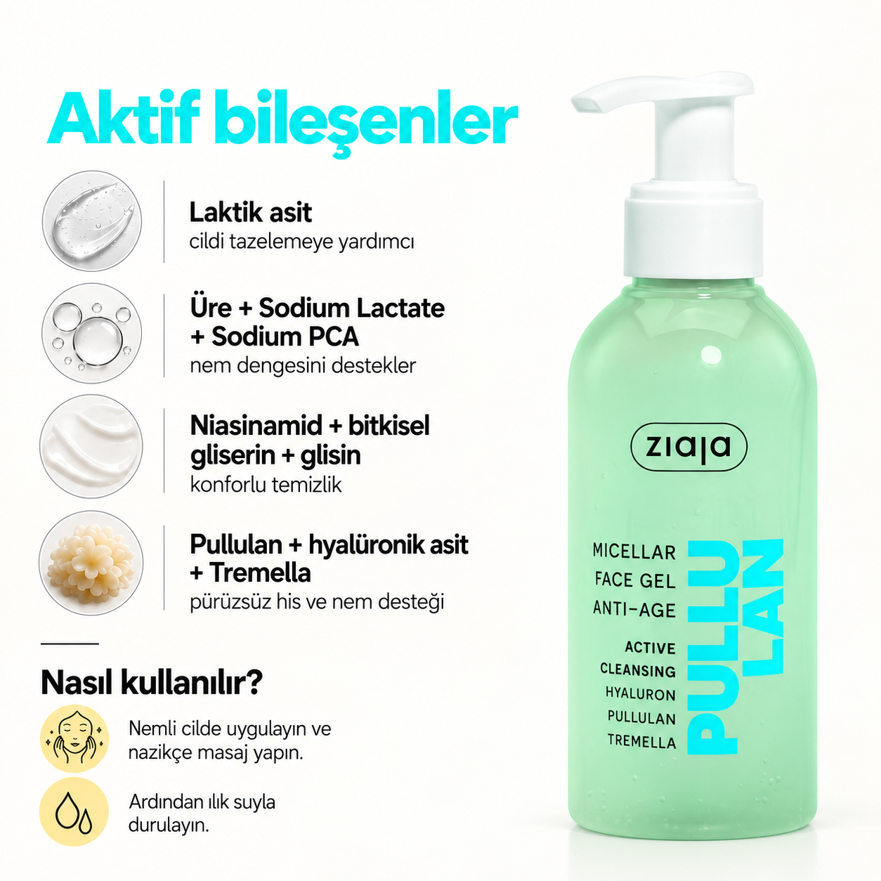 ZIAJASHOP - Ziaja - Ziaja Pullulan Yaşlanma Karşıtı Misel Yüz Temizleme Jeli 200 ml
