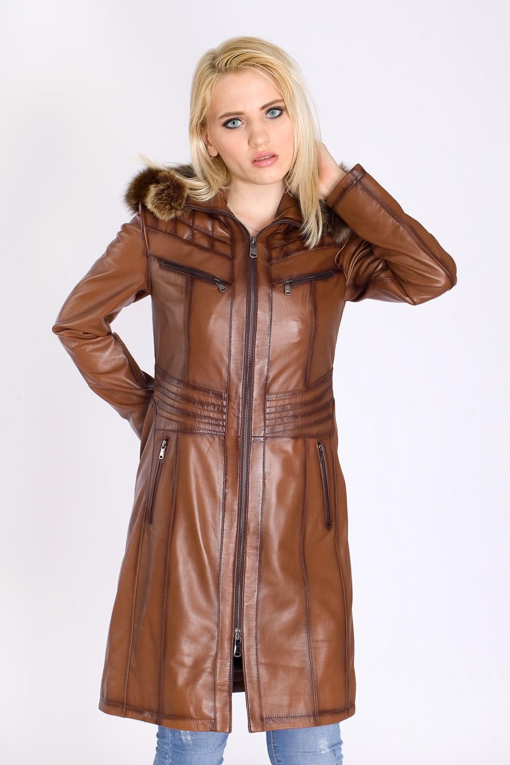 Şahin Deri Bayan Uzun Deri Mont