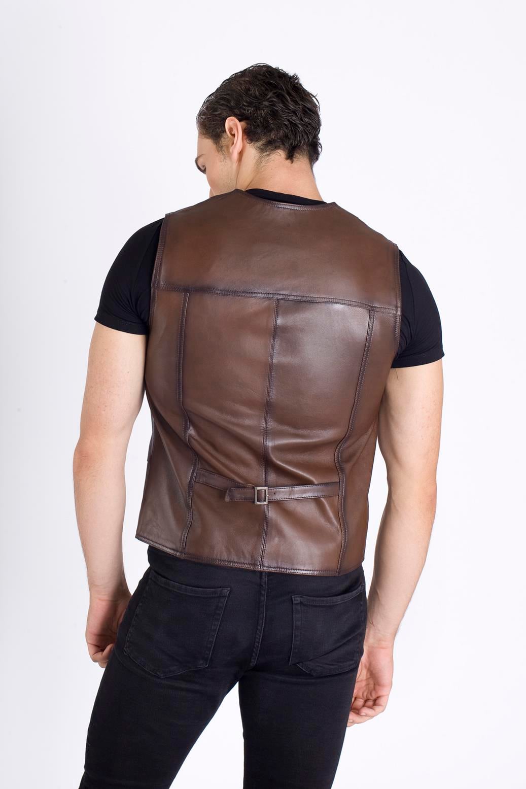 Slim Fit Deri Yelek