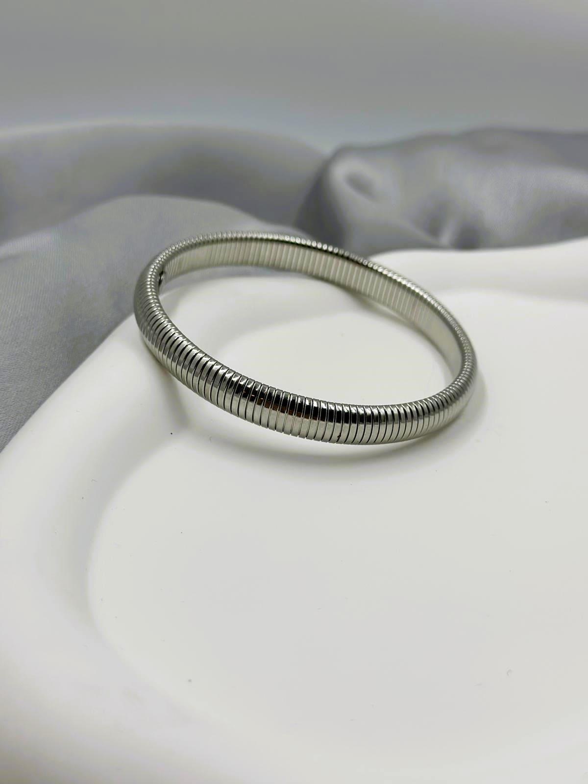 Elastik Çizgili Silver Bileklik