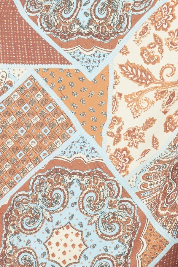 Etro Desenli Kiremit Saten Bandana Fular 50x50 cm