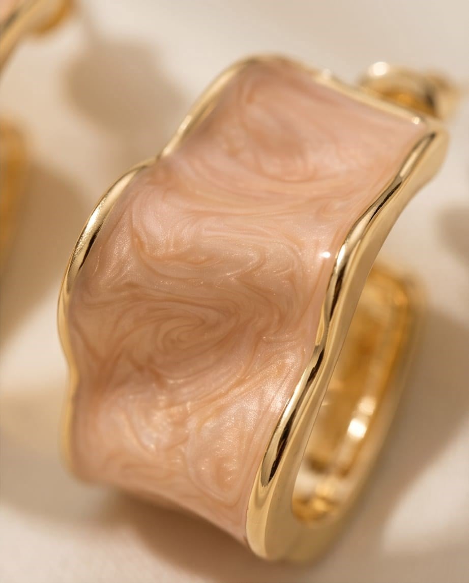 Gold Detaylı Pembe Modern Küpe