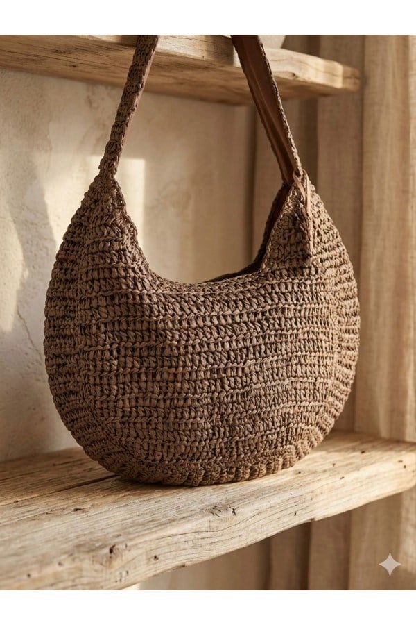 Kahve Hasır Çanta