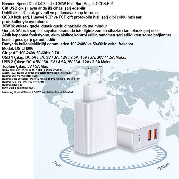 Baseus Speed Pps Pd Qc 4.0 Qc3.0 Hızlı Şarj Adaptörü 30W-Siyah