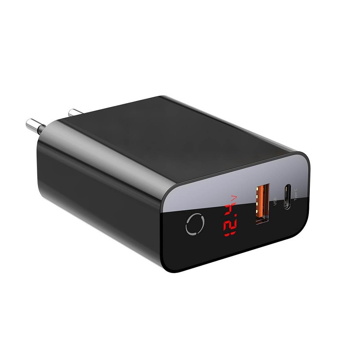 Baseus Speed Smart Dokunmatik Digital Display Seyahat Şarjı 45W PD.-Siyah