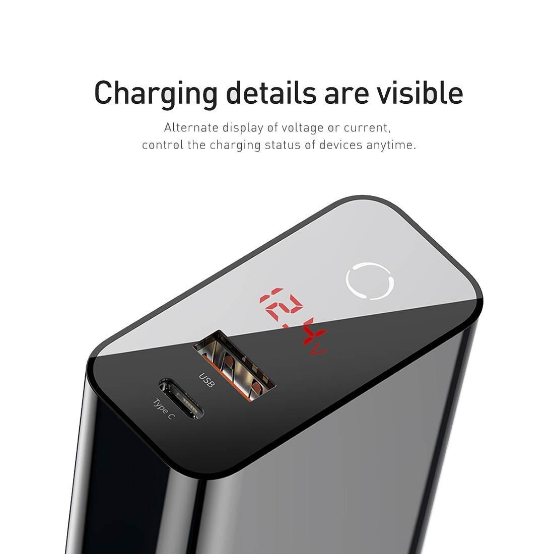 Baseus Speed Smart Dokunmatik Digital Display Seyahat Şarjı 45W PD.-Siyah