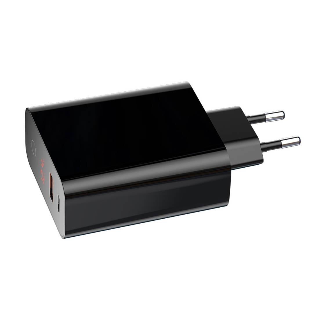 Baseus Speed Smart Dokunmatik Digital Display Seyahat Şarjı 45W PD.-Siyah