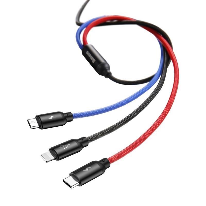 Baseus Three Primary 3in1 Lightning Type-C Micro Usb 3.5A 2m. Kablo-Siyah