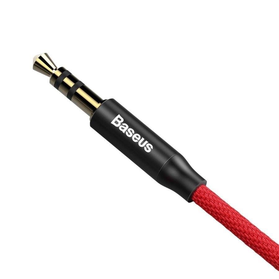 Baseus Yiven M30 1m 3.5mm Örgü Tasarım Aux Kablosu-Kırmızı+Siyah