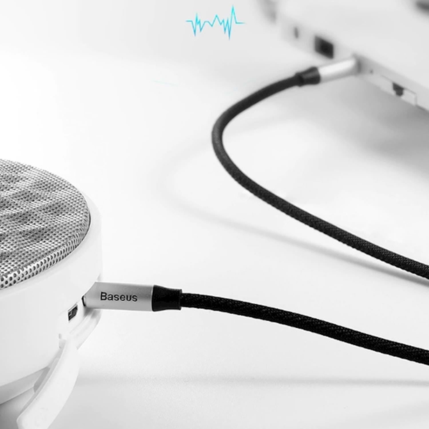 Baseus Yiven M30 1m 3.5mm Örgü Tasarım Aux Kablosu Siyah Gri