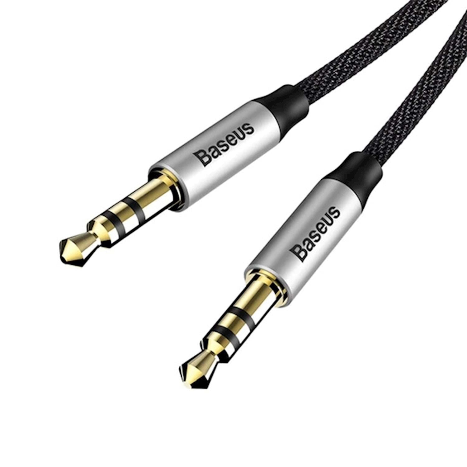 Baseus Yiven M30 1m 3.5mm Örgü Tasarım Aux Kablosu Siyah Gri