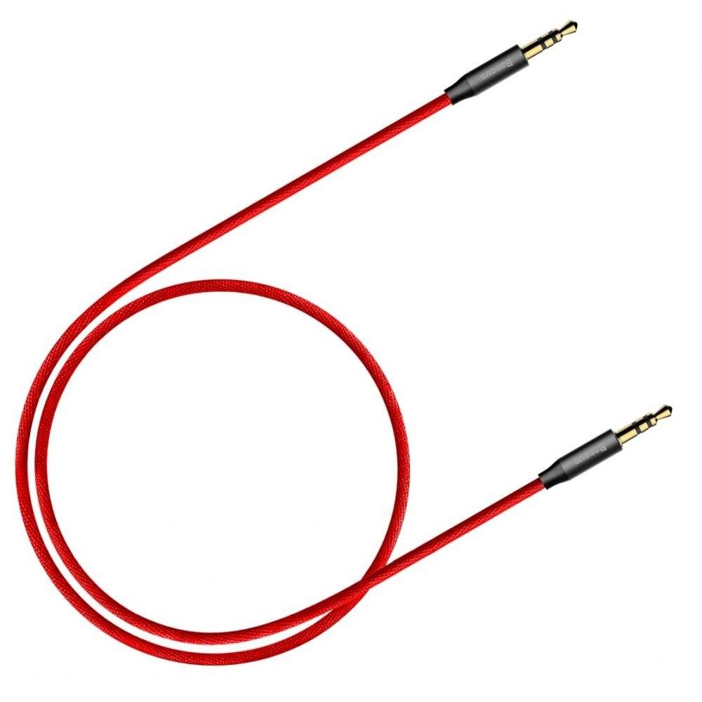 Baseus Yiven M30 1m 3.5mm Örgü Tasarım Aux Kablosu-Kırmızı+Siyah