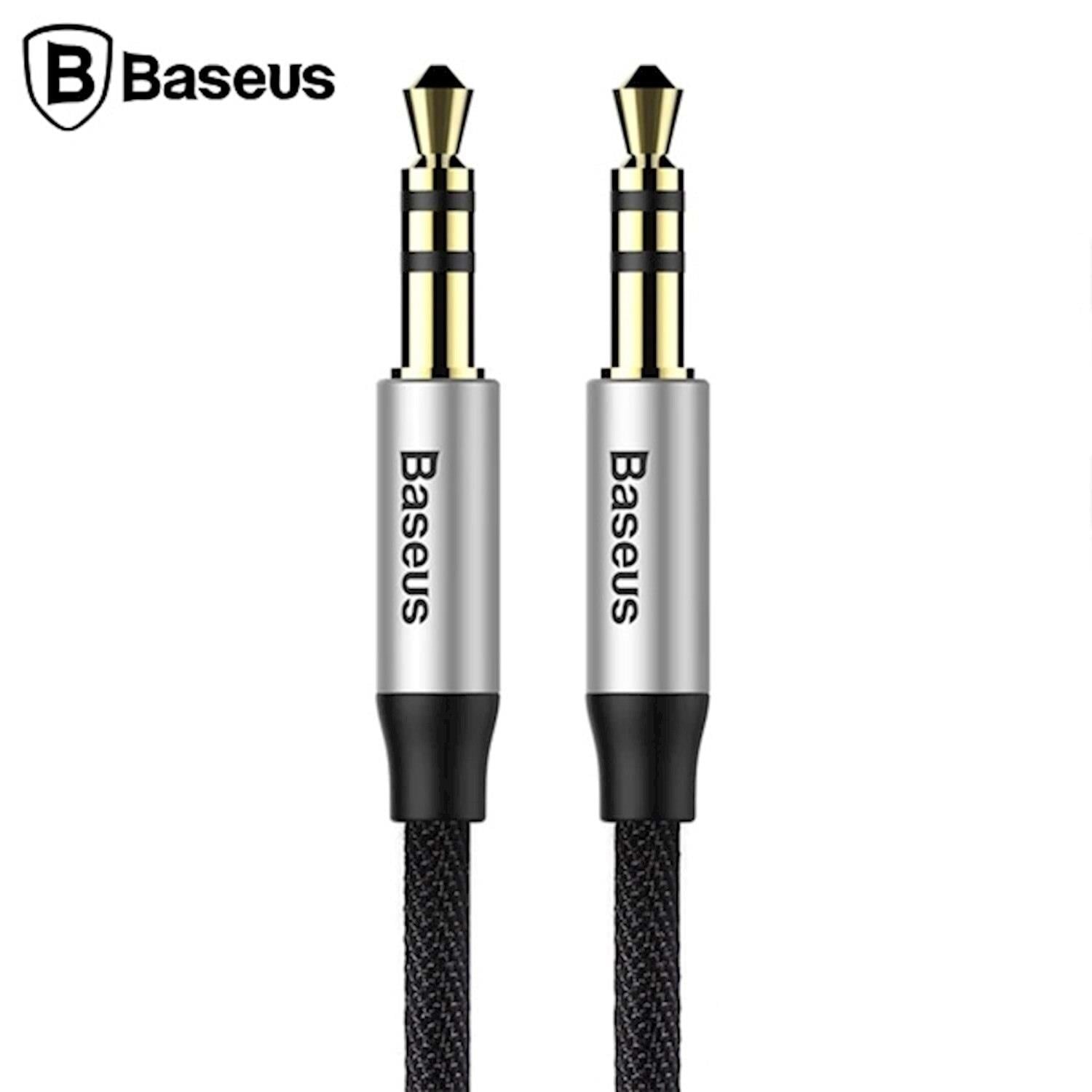Baseus Yiven M30 1m 3.5mm Örgü Tasarım Aux Kablosu Siyah Gri