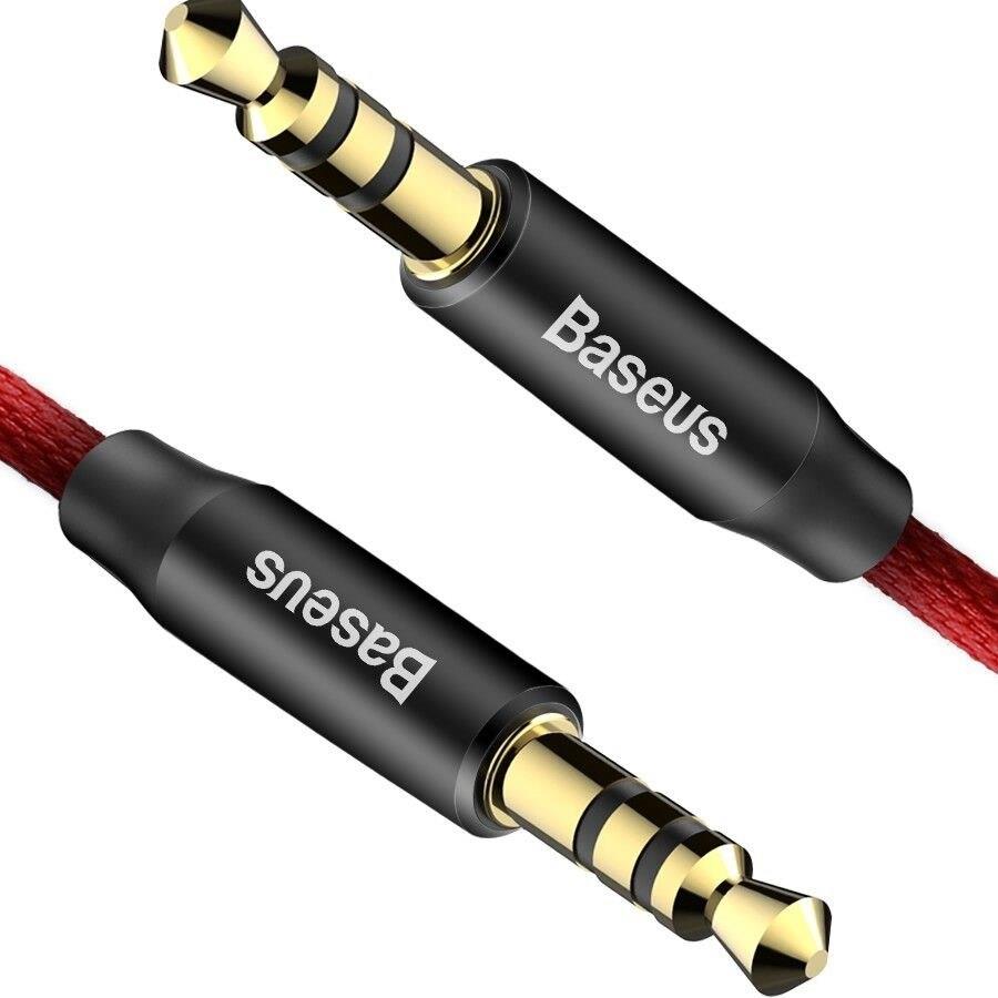 Baseus Yiven M30 1m 3.5mm Örgü Tasarım Aux Kablosu-Kırmızı+Siyah