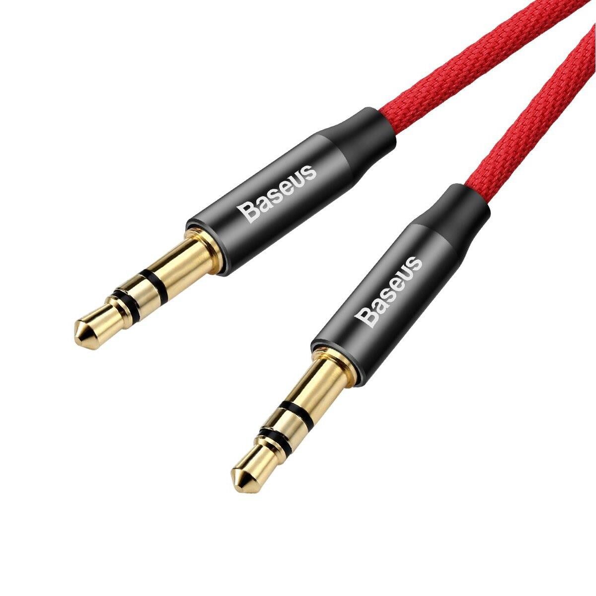 Baseus Yiven M30 1m 3.5mm Örgü Tasarım Aux Kablosu-Kırmızı+Siyah
