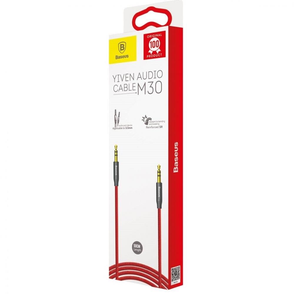 Baseus Yiven M30 1m 3.5mm Örgü Tasarım Aux Kablosu-Kırmızı+Siyah