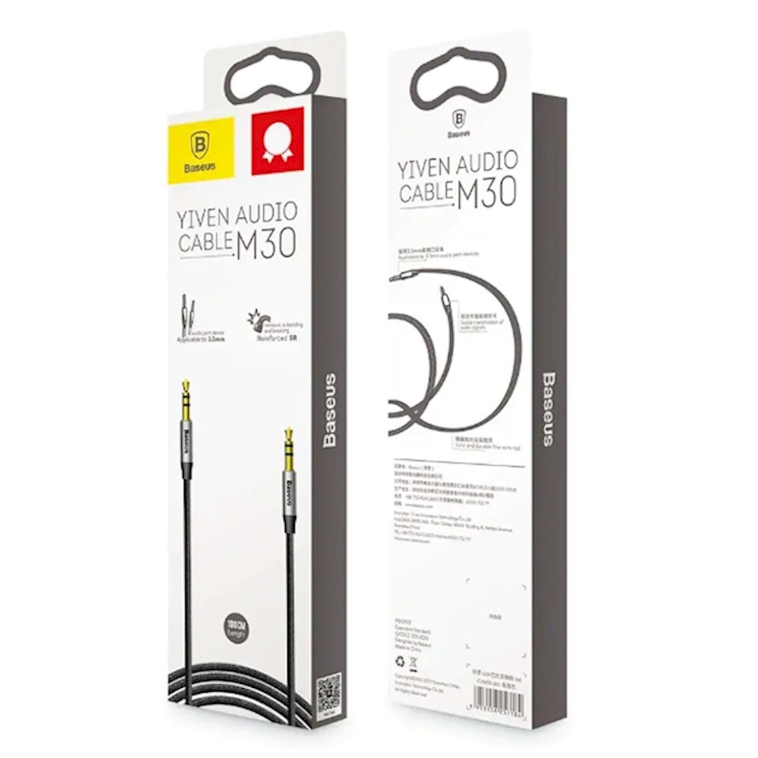 Baseus Yiven M30 1m 3.5mm Örgü Tasarım Aux Kablosu Siyah Gri